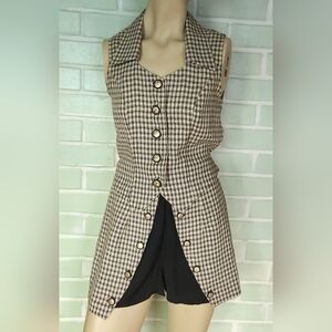 ERICA Fashion Cream & Black Plaid Vest and Short Set